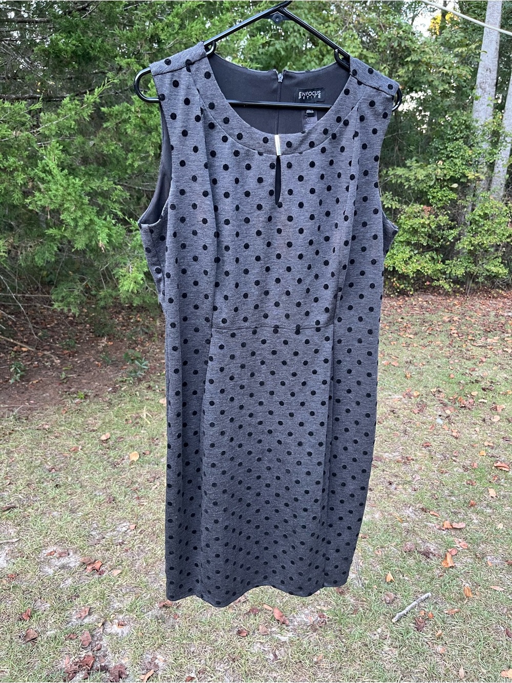 Enfocus Studio Gray Dress with Black velvet Polka Dots